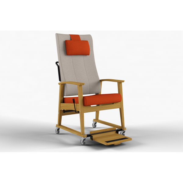 NEXUS - High-backed chair w/wheels, neck rest, stepless adjustment, handle, foot plate