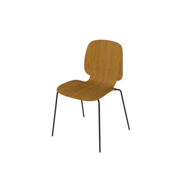 ADA - Stackable low chair, four steel legs, powder paint black, oak veneer