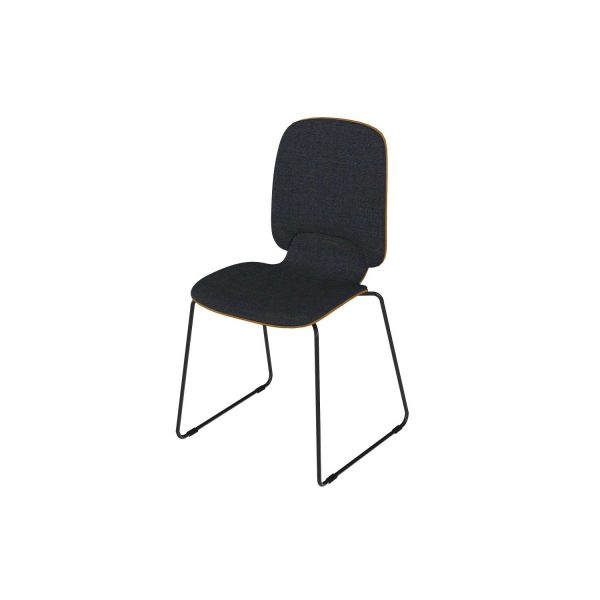 ADA - Stackable high chair, steel sled, powder paint black, oak veneer, seat and back cushions