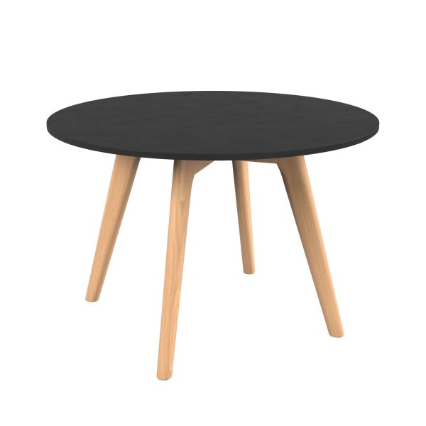 ALMA - Bord H40, Ø60 cm, bjørk, sort bordplate (art. 3933)
