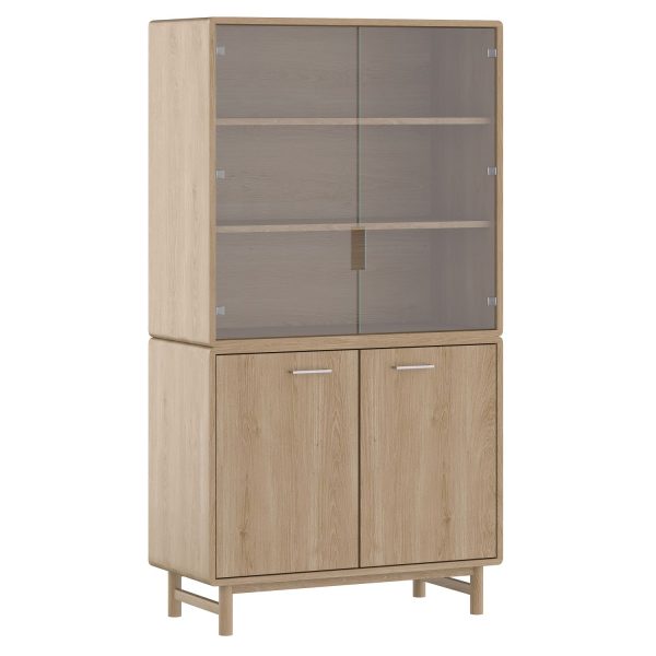 SOFT - Buffet, 180x98x45, two doors bottom and two glas doors top, classic handle silver, oak (art. 4420)
