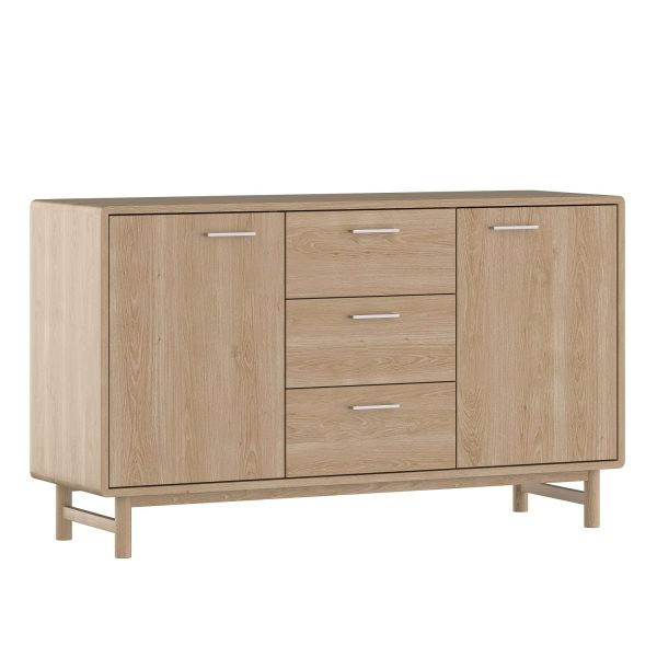 SOFT - Sideboard, 84x145x45, two doors and three drawers, classic handle silver, oak (art. 4432)