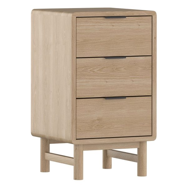 SOFT - Bedside table, 70x40x40, three drawers, black mat flat handle, oak (art. 4419)