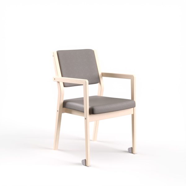 ZETA - dining chair with armrest, full back and wheels on front legs, oak (art. 4549)