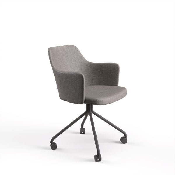 ALMA - Dining chair with armrest and steel base with wheels
