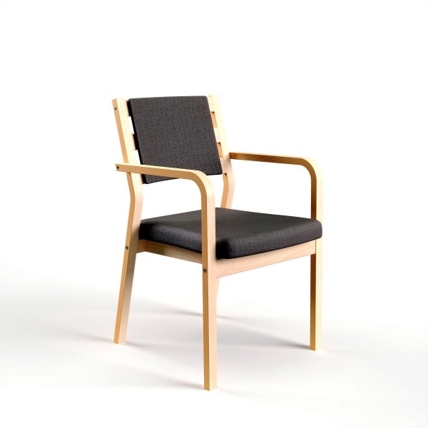 ZETA - dining chair with armrest, back with bars and back pillow, birch (art. 1821)